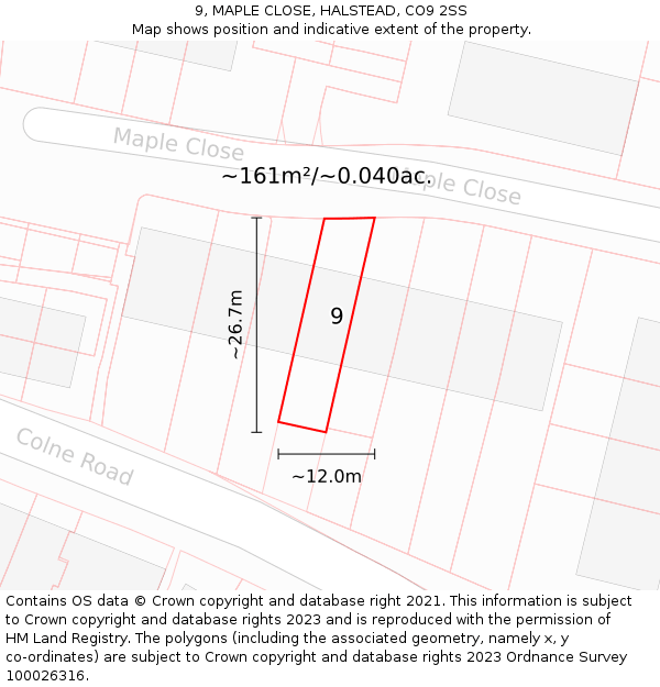 9, MAPLE CLOSE, HALSTEAD, CO9 2SS: Plot and title map