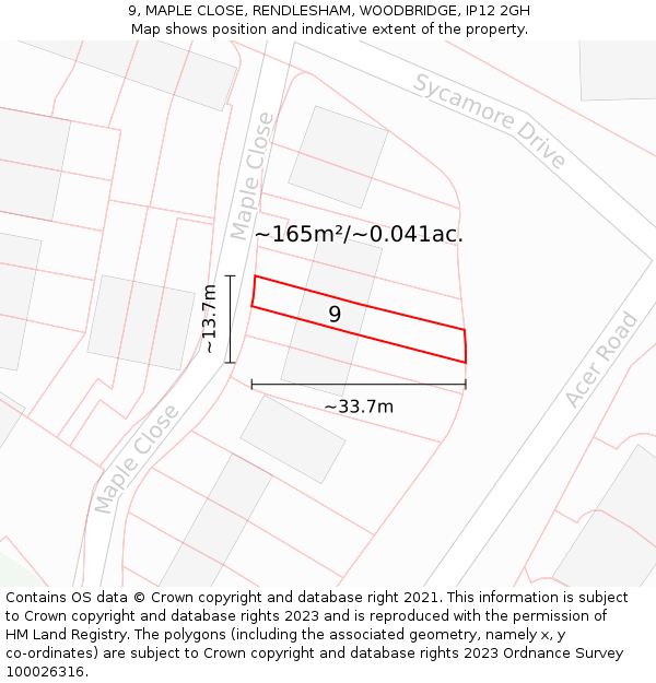 9, MAPLE CLOSE, RENDLESHAM, WOODBRIDGE, IP12 2GH: Plot and title map