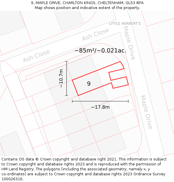 9, MAPLE DRIVE, CHARLTON KINGS, CHELTENHAM, GL53 8PA: Plot and title map