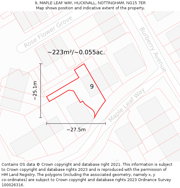 9, MAPLE LEAF WAY, HUCKNALL, NOTTINGHAM, NG15 7ER: Plot and title map