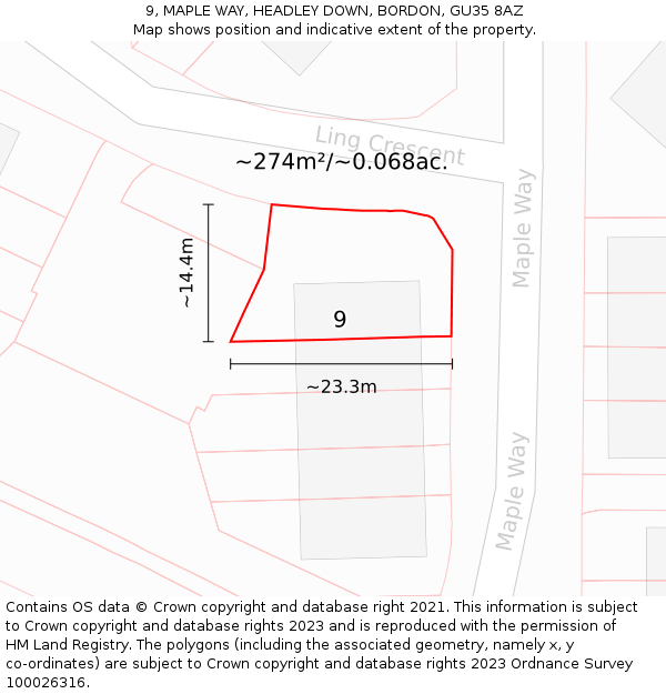 9, MAPLE WAY, HEADLEY DOWN, BORDON, GU35 8AZ: Plot and title map