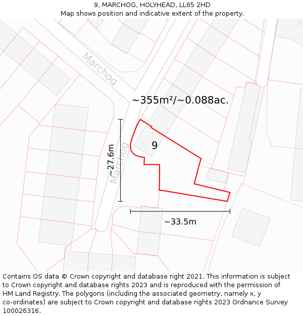9, MARCHOG, HOLYHEAD, LL65 2HD: Plot and title map