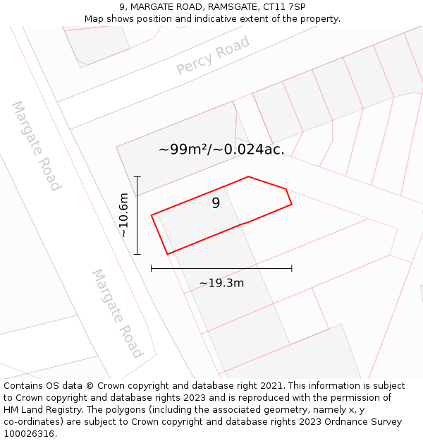 9, MARGATE ROAD, RAMSGATE, CT11 7SP: Plot and title map