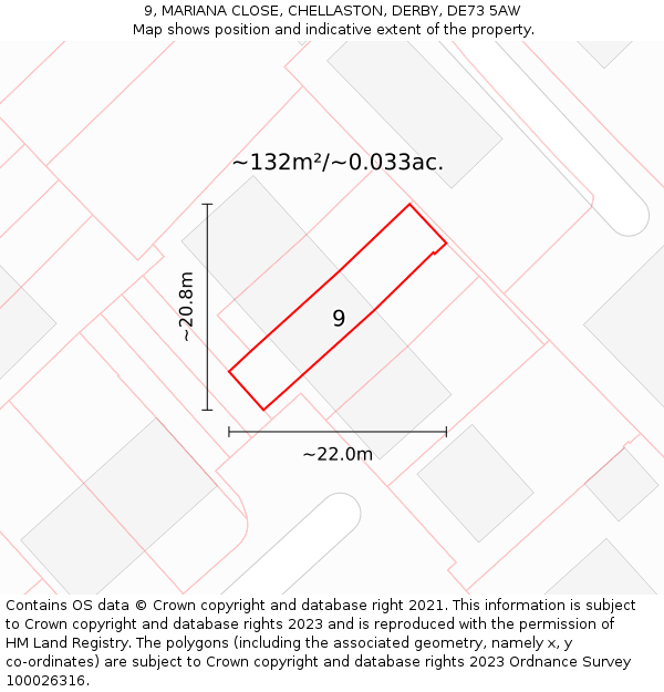 9, MARIANA CLOSE, CHELLASTON, DERBY, DE73 5AW: Plot and title map
