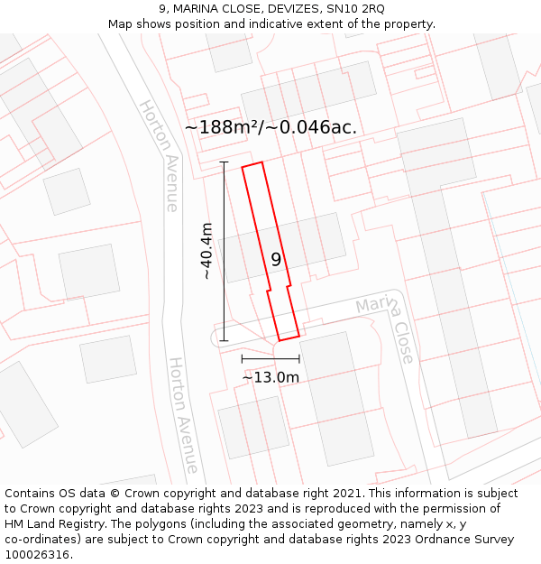 9, MARINA CLOSE, DEVIZES, SN10 2RQ: Plot and title map