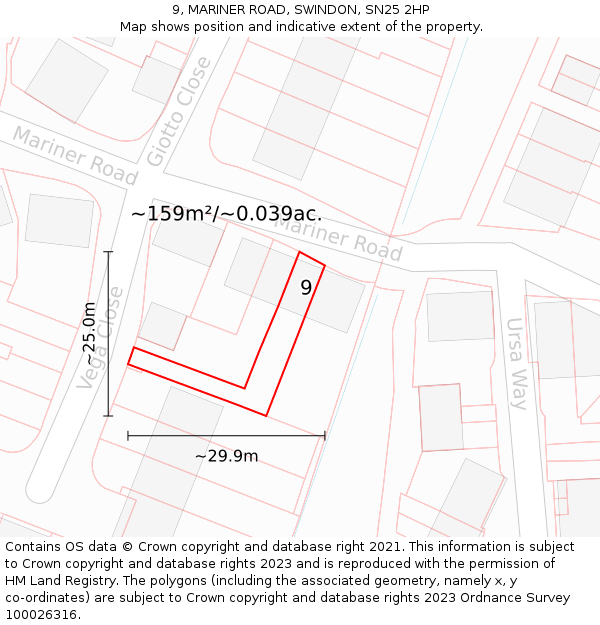 9, MARINER ROAD, SWINDON, SN25 2HP: Plot and title map