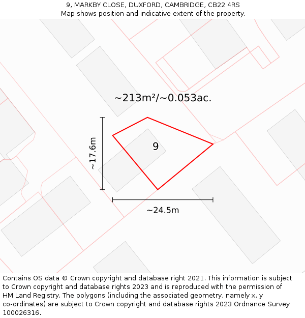 9, MARKBY CLOSE, DUXFORD, CAMBRIDGE, CB22 4RS: Plot and title map