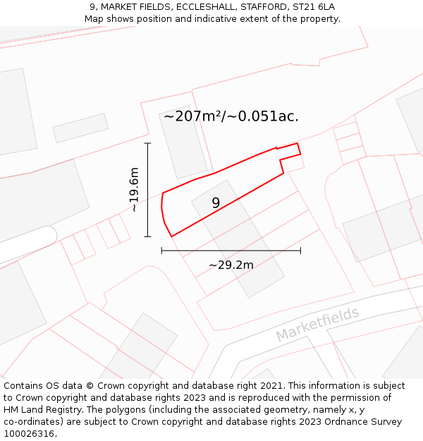 9, MARKET FIELDS, ECCLESHALL, STAFFORD, ST21 6LA: Plot and title map