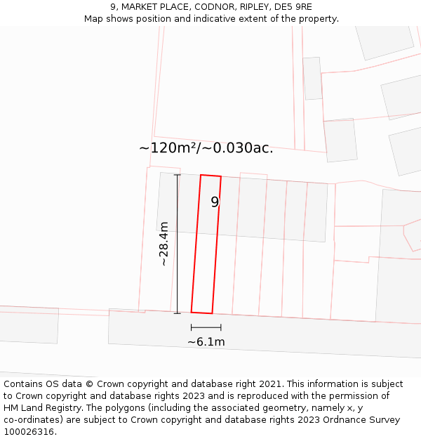 9, MARKET PLACE, CODNOR, RIPLEY, DE5 9RE: Plot and title map