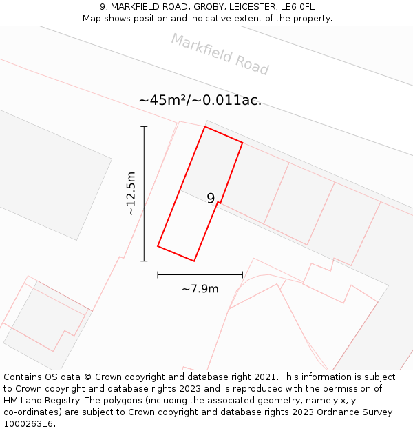 9, MARKFIELD ROAD, GROBY, LEICESTER, LE6 0FL: Plot and title map
