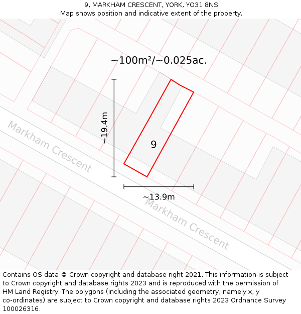 9, MARKHAM CRESCENT, YORK, YO31 8NS: Plot and title map