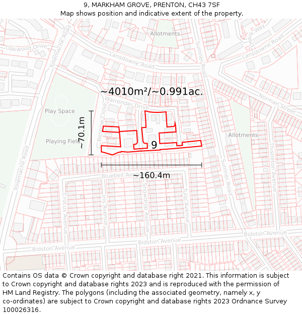 9, MARKHAM GROVE, PRENTON, CH43 7SF: Plot and title map