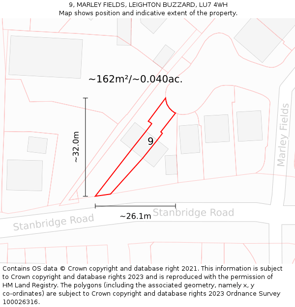 9, MARLEY FIELDS, LEIGHTON BUZZARD, LU7 4WH: Plot and title map