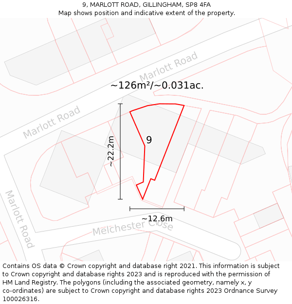 9, MARLOTT ROAD, GILLINGHAM, SP8 4FA: Plot and title map