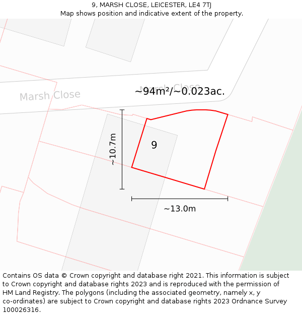 9, MARSH CLOSE, LEICESTER, LE4 7TJ: Plot and title map