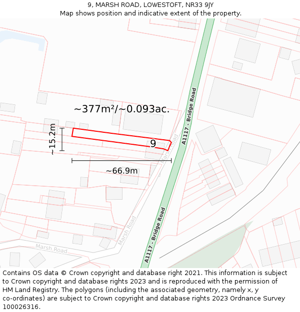 9, MARSH ROAD, LOWESTOFT, NR33 9JY: Plot and title map