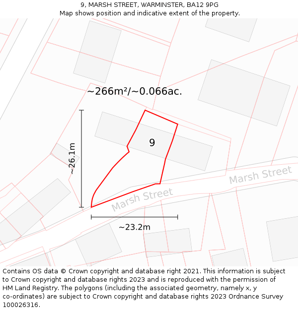 9, MARSH STREET, WARMINSTER, BA12 9PG: Plot and title map