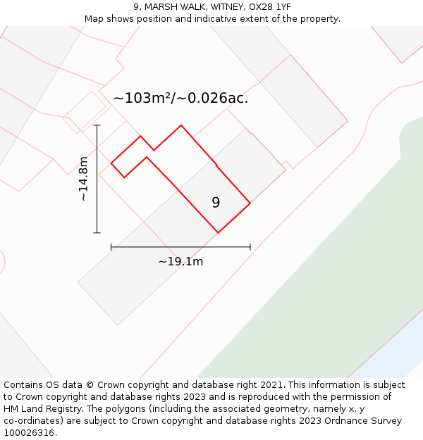 9, MARSH WALK, WITNEY, OX28 1YF: Plot and title map