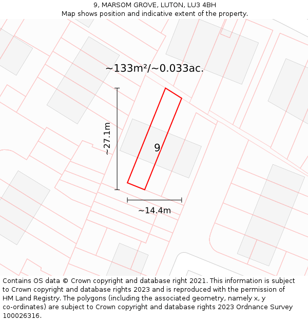 9, MARSOM GROVE, LUTON, LU3 4BH: Plot and title map