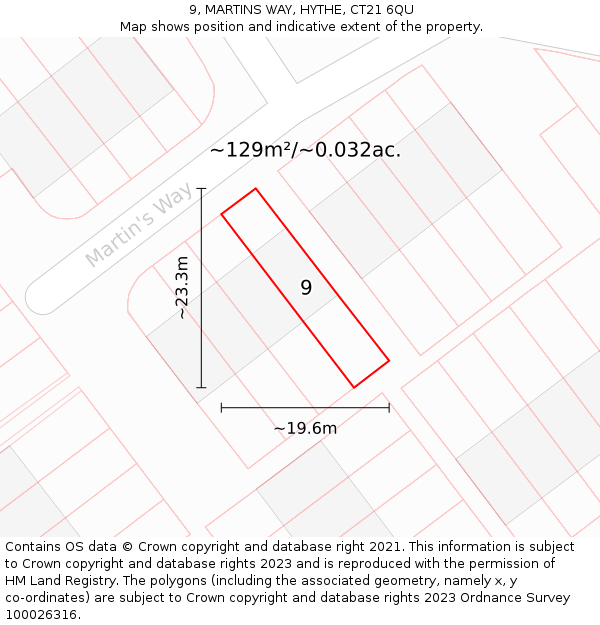 9, MARTINS WAY, HYTHE, CT21 6QU: Plot and title map