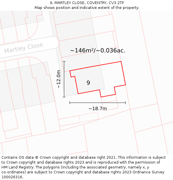 9, MARTLEY CLOSE, COVENTRY, CV3 2TP: Plot and title map