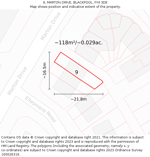 9, MARTON DRIVE, BLACKPOOL, FY4 3DE: Plot and title map