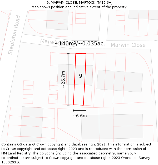 9, MARWIN CLOSE, MARTOCK, TA12 6HJ: Plot and title map