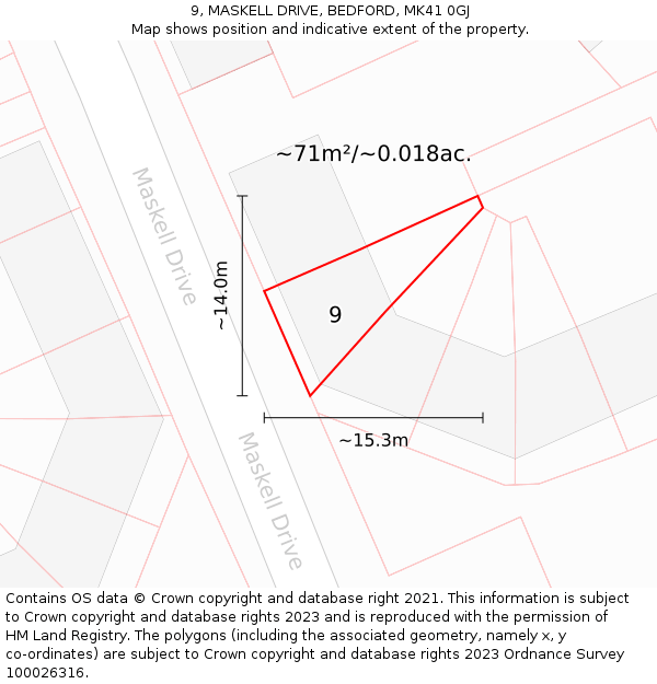 9, MASKELL DRIVE, BEDFORD, MK41 0GJ: Plot and title map