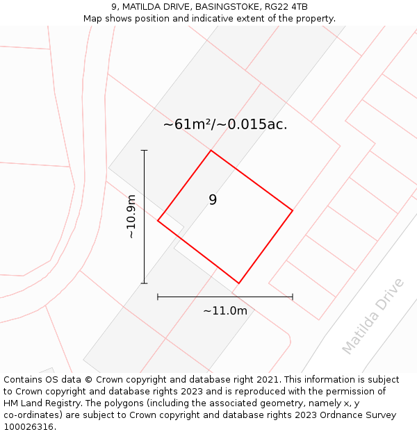 9, MATILDA DRIVE, BASINGSTOKE, RG22 4TB: Plot and title map