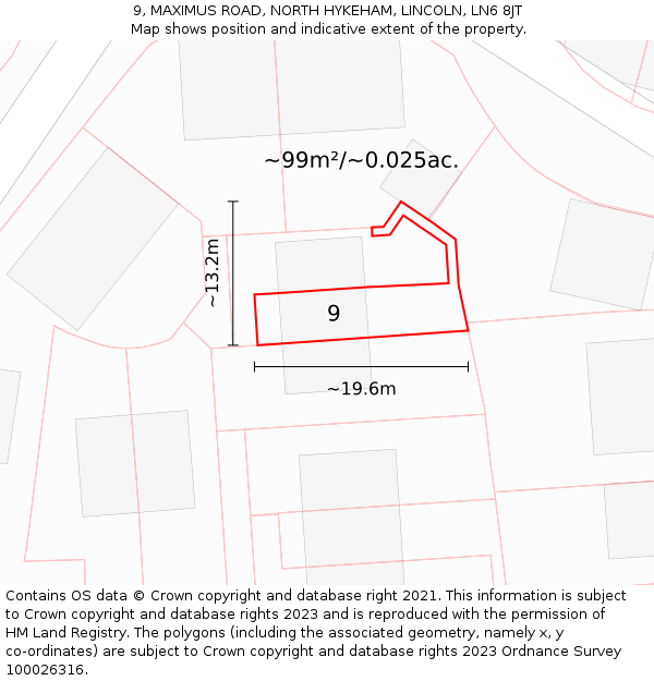9, MAXIMUS ROAD, NORTH HYKEHAM, LINCOLN, LN6 8JT: Plot and title map