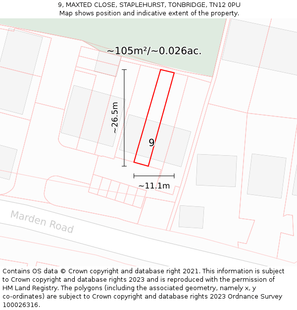 9, MAXTED CLOSE, STAPLEHURST, TONBRIDGE, TN12 0PU: Plot and title map