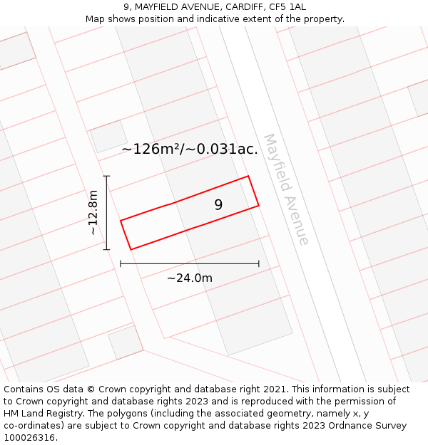 9, MAYFIELD AVENUE, CARDIFF, CF5 1AL: Plot and title map