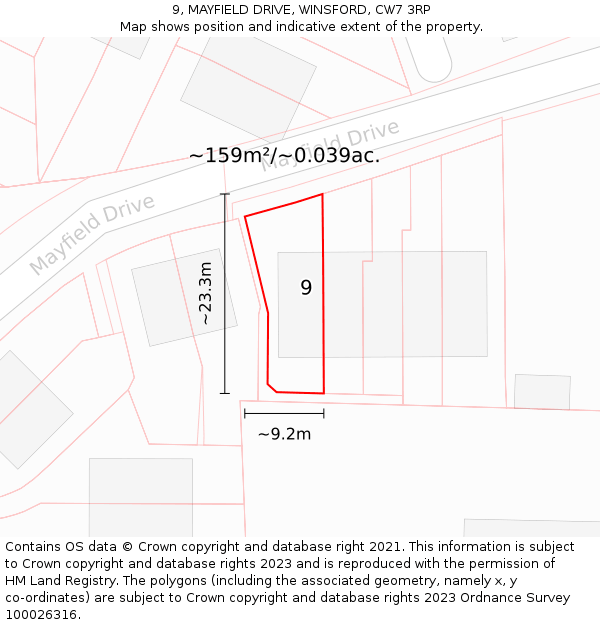 9, MAYFIELD DRIVE, WINSFORD, CW7 3RP: Plot and title map