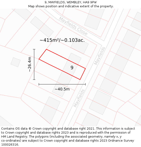 9, MAYFIELDS, WEMBLEY, HA9 9PW: Plot and title map