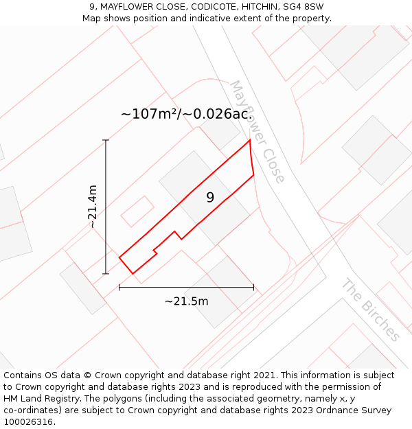9, MAYFLOWER CLOSE, CODICOTE, HITCHIN, SG4 8SW: Plot and title map