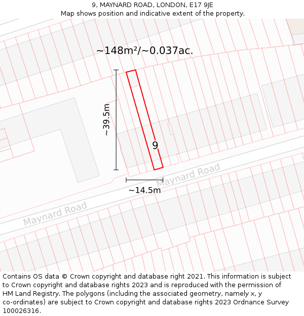 9, MAYNARD ROAD, LONDON, E17 9JE: Plot and title map