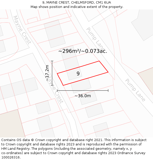 9, MAYNE CREST, CHELMSFORD, CM1 6UA: Plot and title map