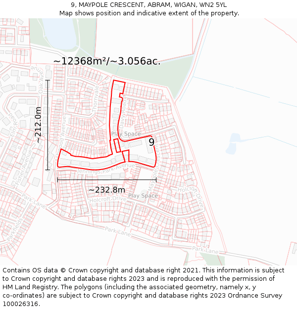 9, MAYPOLE CRESCENT, ABRAM, WIGAN, WN2 5YL: Plot and title map