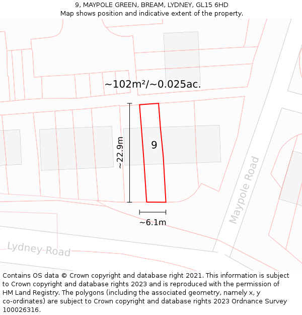 9, MAYPOLE GREEN, BREAM, LYDNEY, GL15 6HD: Plot and title map