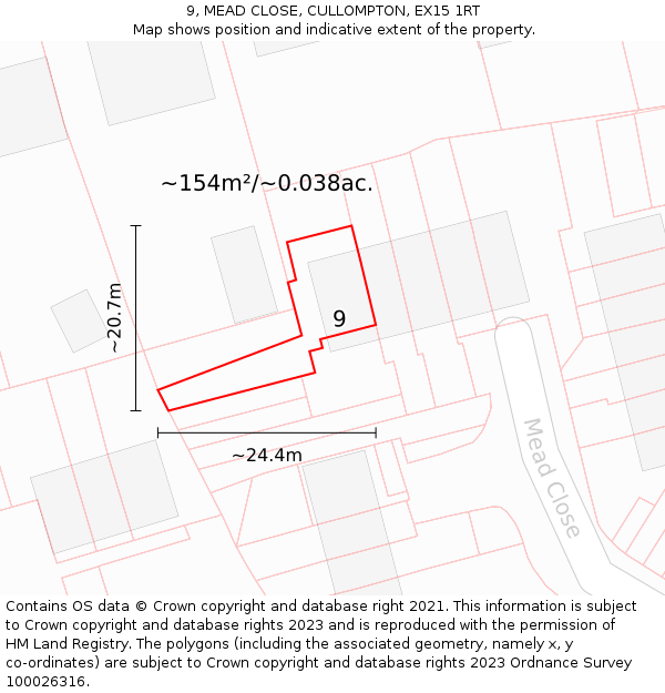 9, MEAD CLOSE, CULLOMPTON, EX15 1RT: Plot and title map
