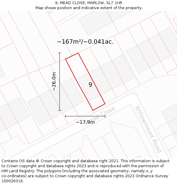 9, MEAD CLOSE, MARLOW, SL7 1HR: Plot and title map