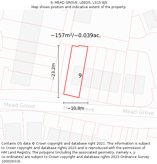 9, MEAD GROVE, LEEDS, LS15 9JS: Plot and title map
