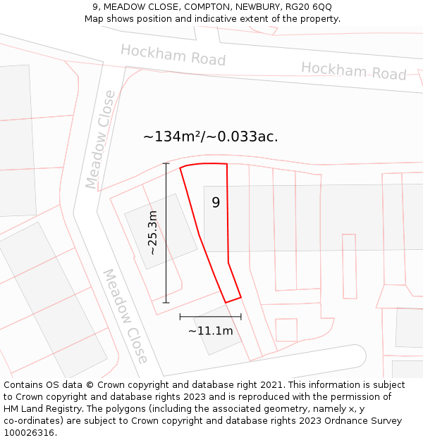 9, MEADOW CLOSE, COMPTON, NEWBURY, RG20 6QQ: Plot and title map