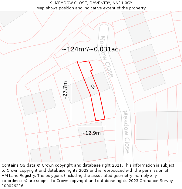9, MEADOW CLOSE, DAVENTRY, NN11 0GY: Plot and title map