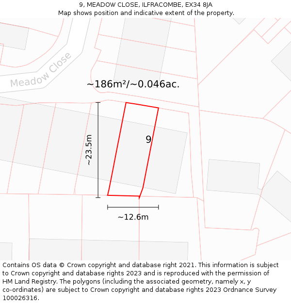 9, MEADOW CLOSE, ILFRACOMBE, EX34 8JA: Plot and title map