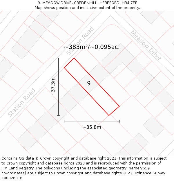 9, MEADOW DRIVE, CREDENHILL, HEREFORD, HR4 7EF: Plot and title map