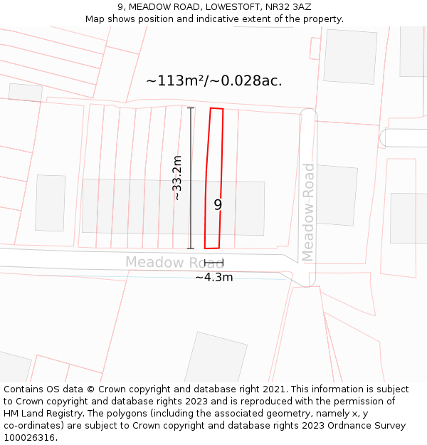 9, MEADOW ROAD, LOWESTOFT, NR32 3AZ: Plot and title map