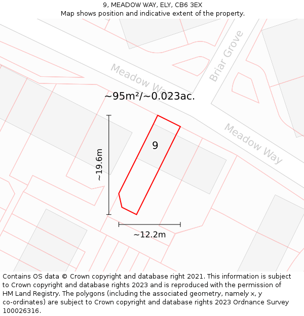 9, MEADOW WAY, ELY, CB6 3EX: Plot and title map