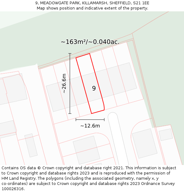 9, MEADOWGATE PARK, KILLAMARSH, SHEFFIELD, S21 1EE: Plot and title map
