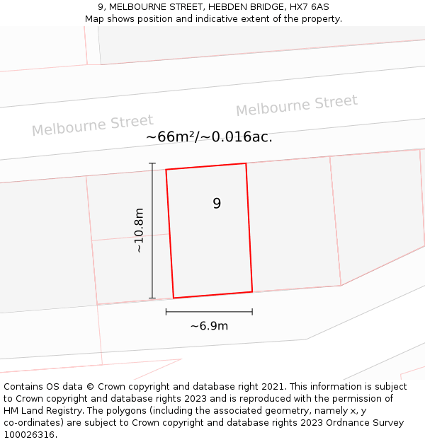 9, MELBOURNE STREET, HEBDEN BRIDGE, HX7 6AS: Plot and title map